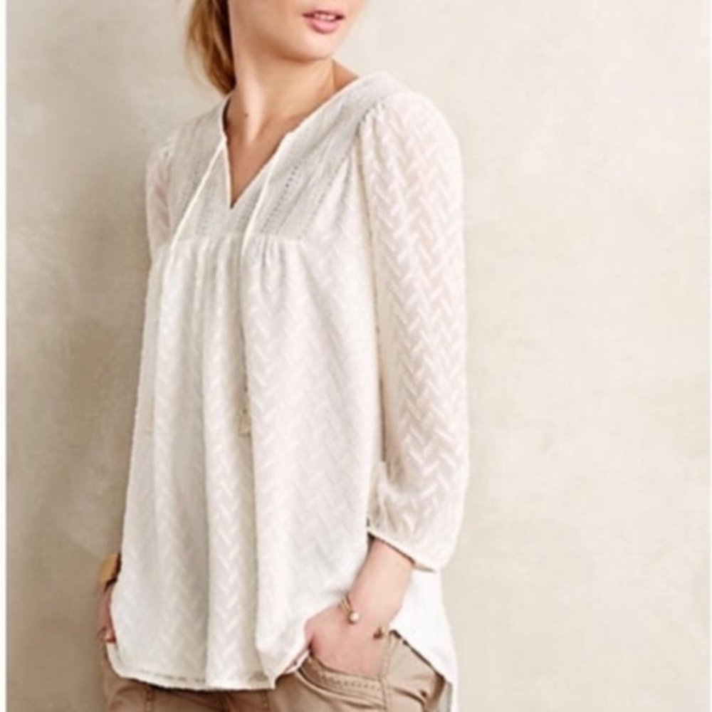 Anthropologie One September Attylie Tunic Top Ivory Size S